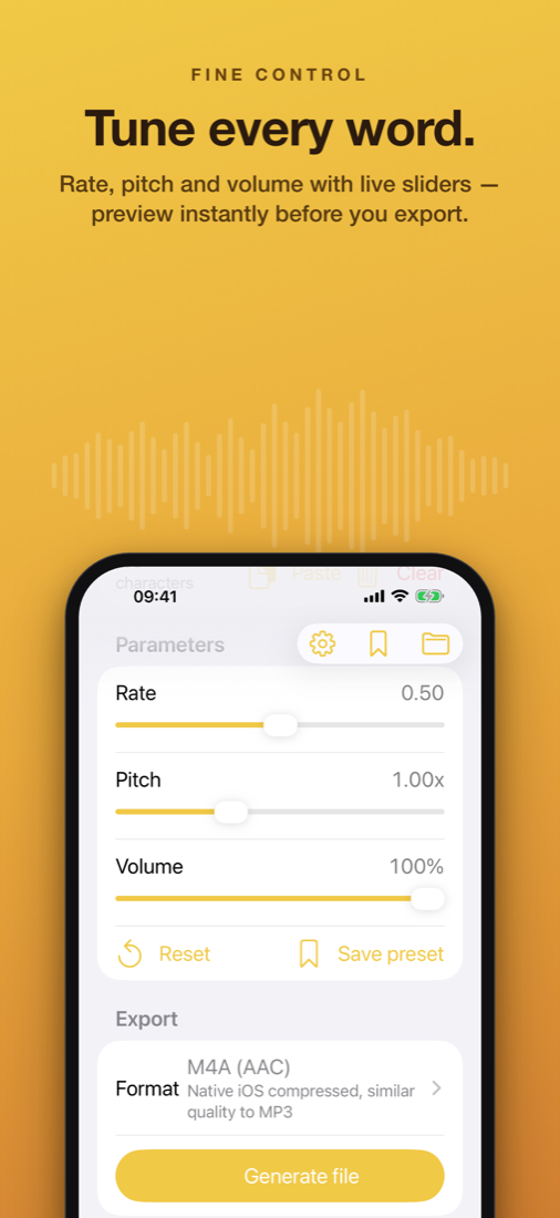 Tuning screen with sliders